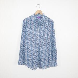 Liberty London $250 Men's Blue Floral Print Button up shirt Cotton size 15 / M